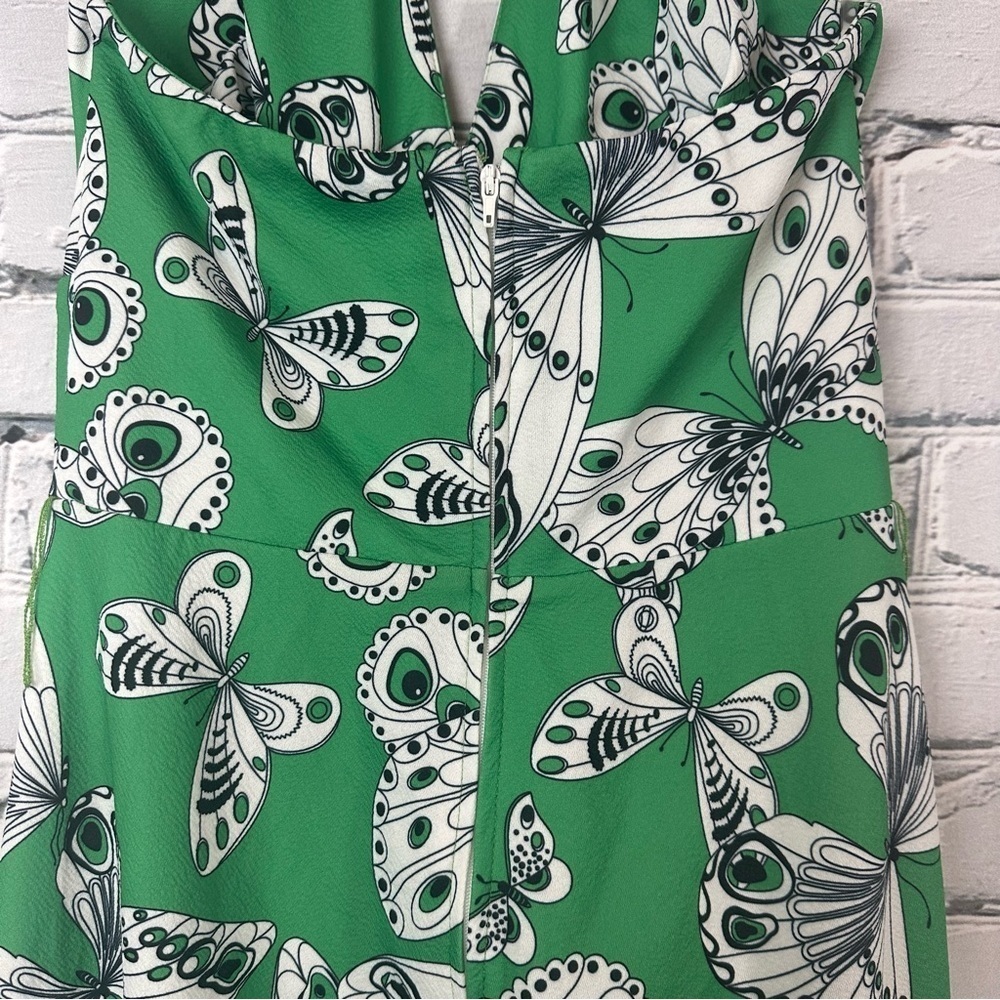 Unique Vintage Smak Parlour Butterfly Halter Flare Jumpsuit Green Medium 6/8 70s - Picture 9 of 13